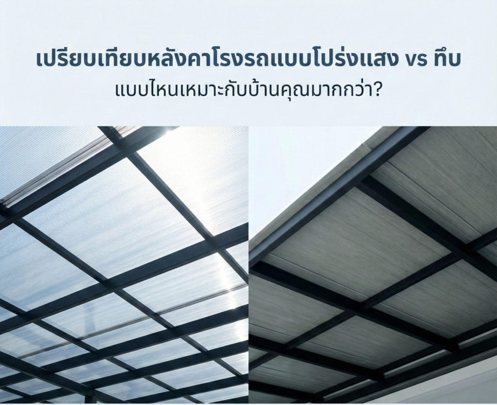 โครงสร้างต่อเติมหลังคาโรงรถ แบบแยกเสา